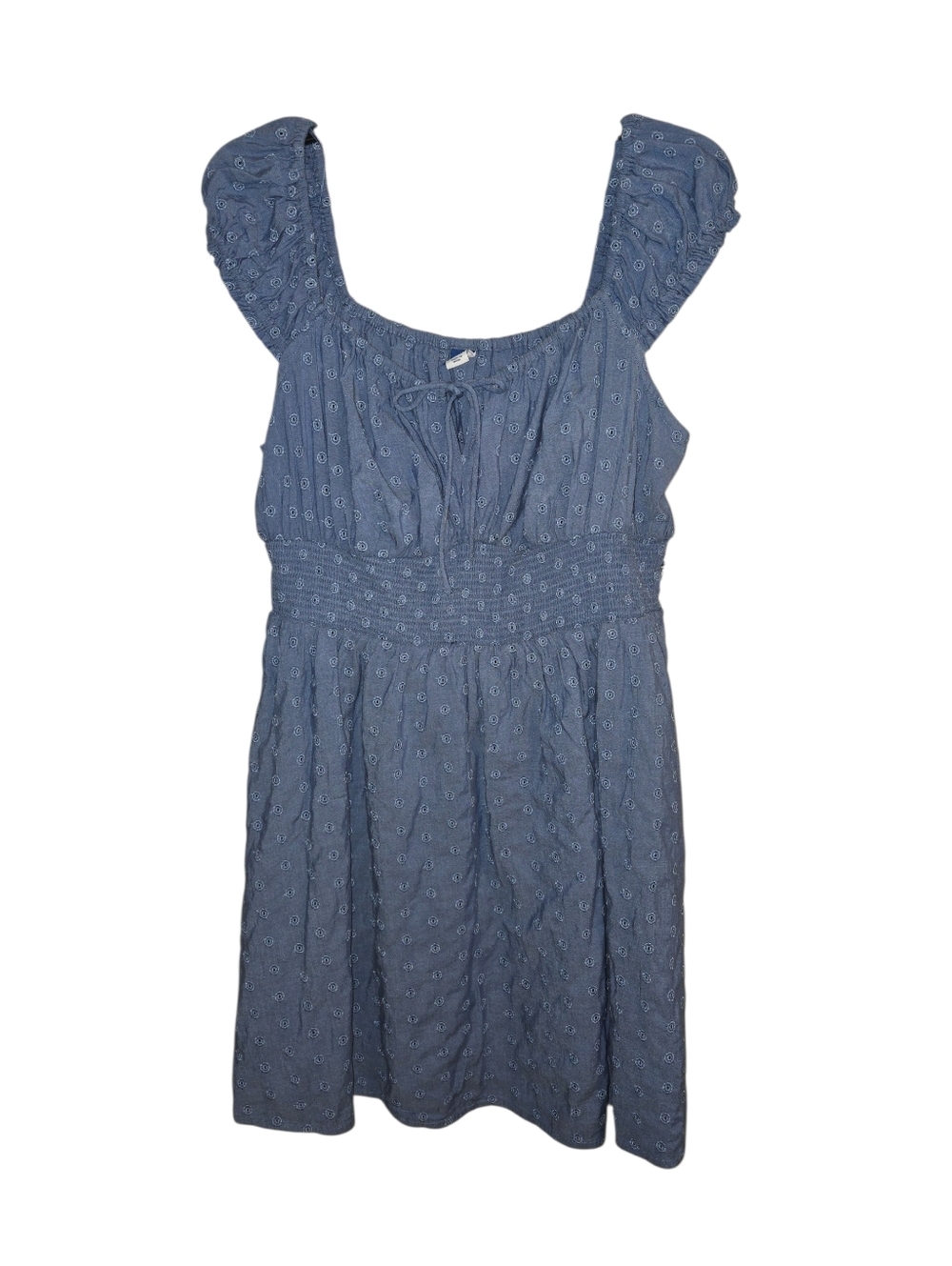 Old NAVY Women's Mini Blue Eyelet Milkmaid Dress, Smocked Summer Size L NWT